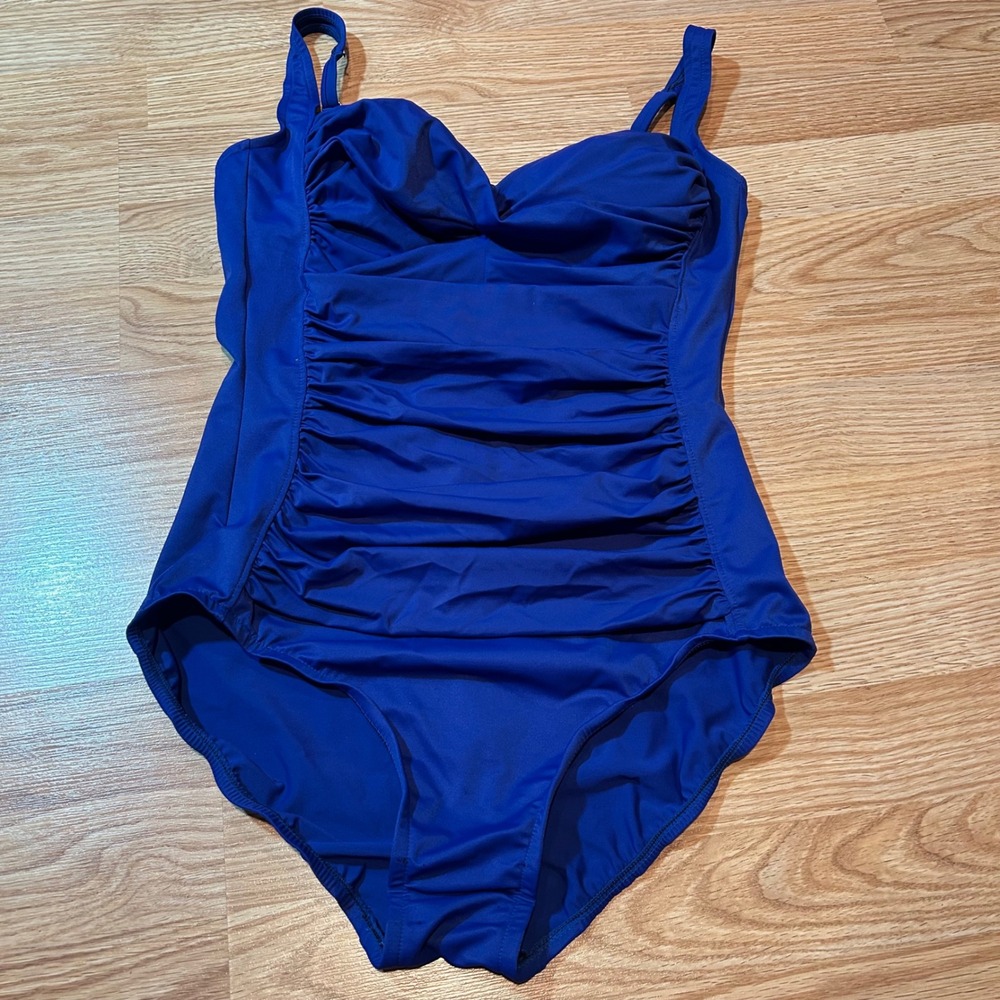 Trimshaper Royal Blue Ruched Tummy Control One Piece Swimsuit Size 12